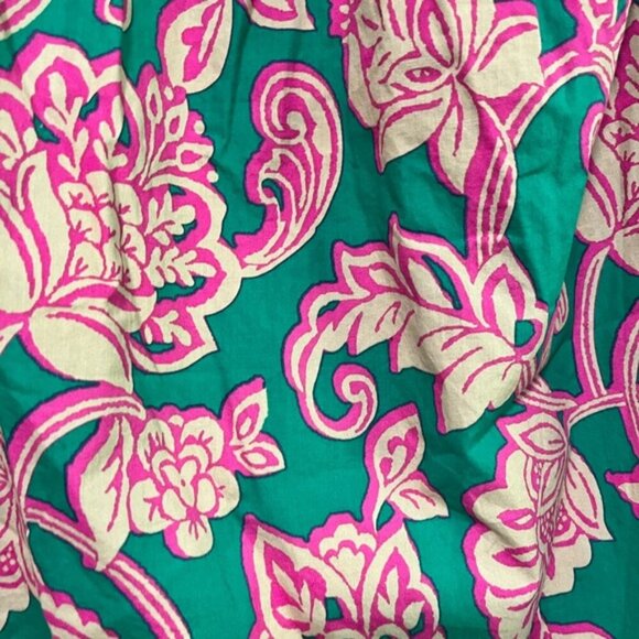 Flying Tomato Floral Boho Peasant Blouse Green Pink Cotton Size L - Picture 5 of 10
